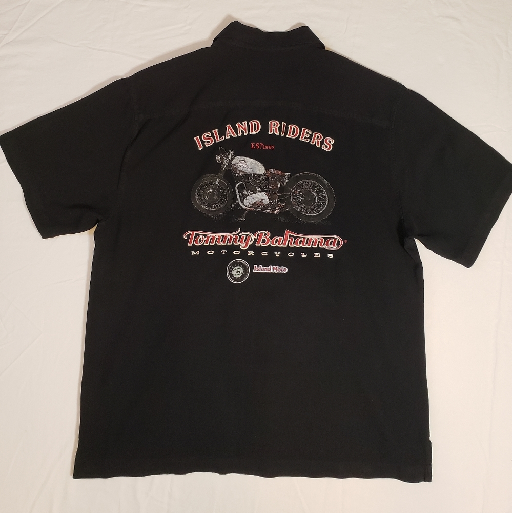 Men's Tommy Bahama Special Collection Motorcycles Island Black Camp Shirt Size L